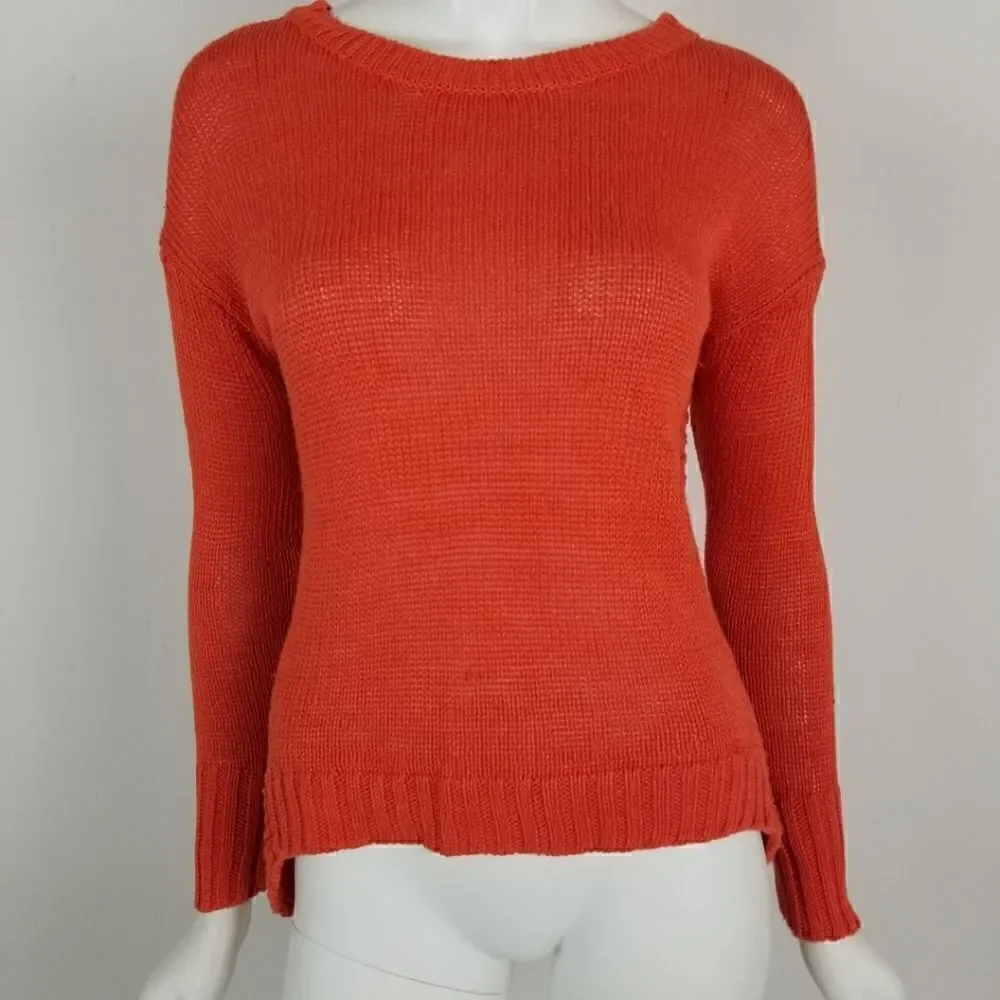 J. Crew Womens Size XXS Orange Linen Textured Beach Sweater Hi Low Hem